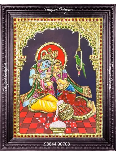 Seated Radha Krishna Tanjore Painting